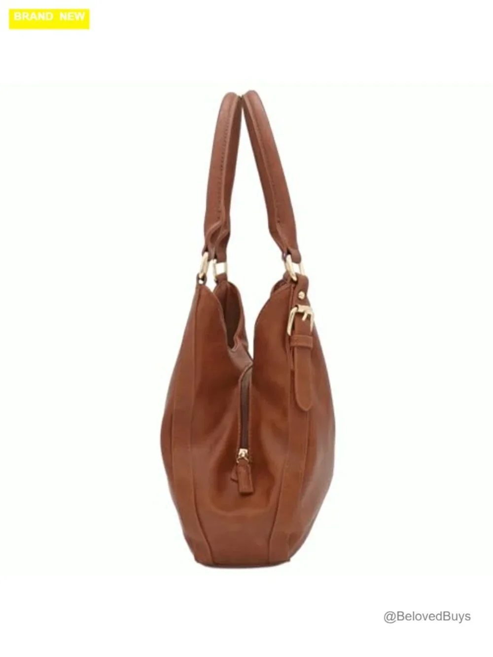 Faux Leather 3 Compartment Medium Hobo Bag with Gold Hardware
